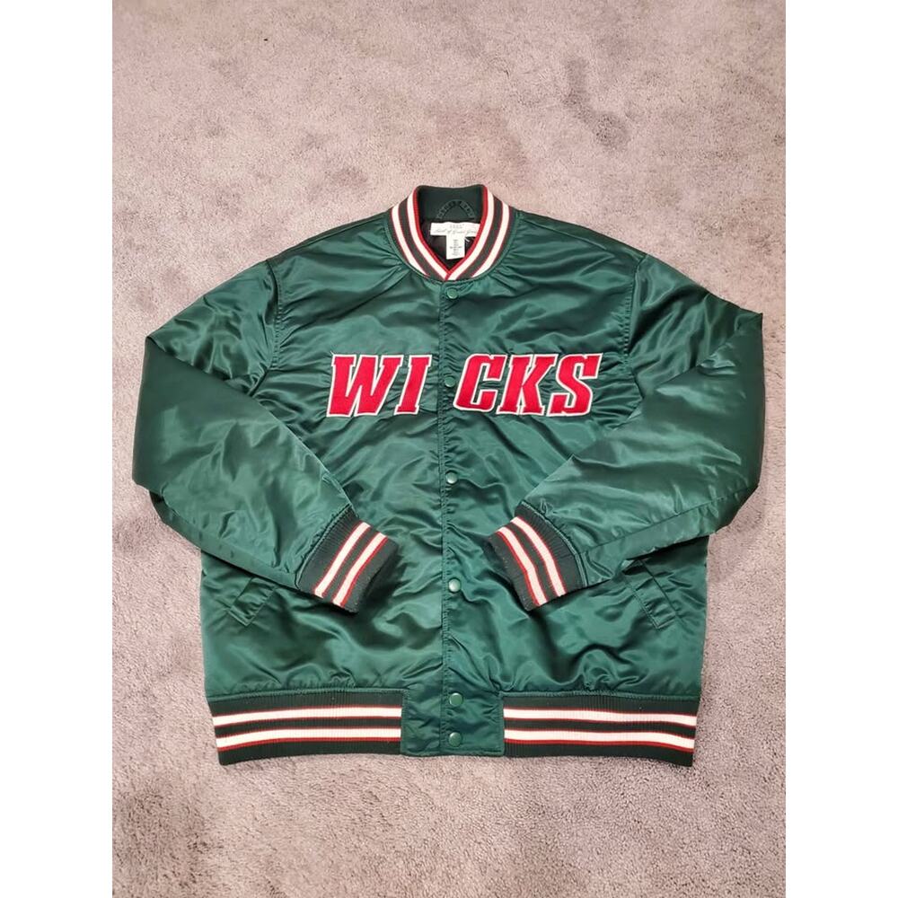 H&M Wicks Satin Bomber Varsity Jacket – Green/Red – Men’s Large